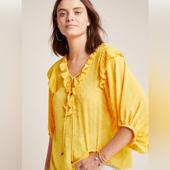 Anthropologie Haida Ruffle Peasant Top Yellow. Large - Picture 1 of 10